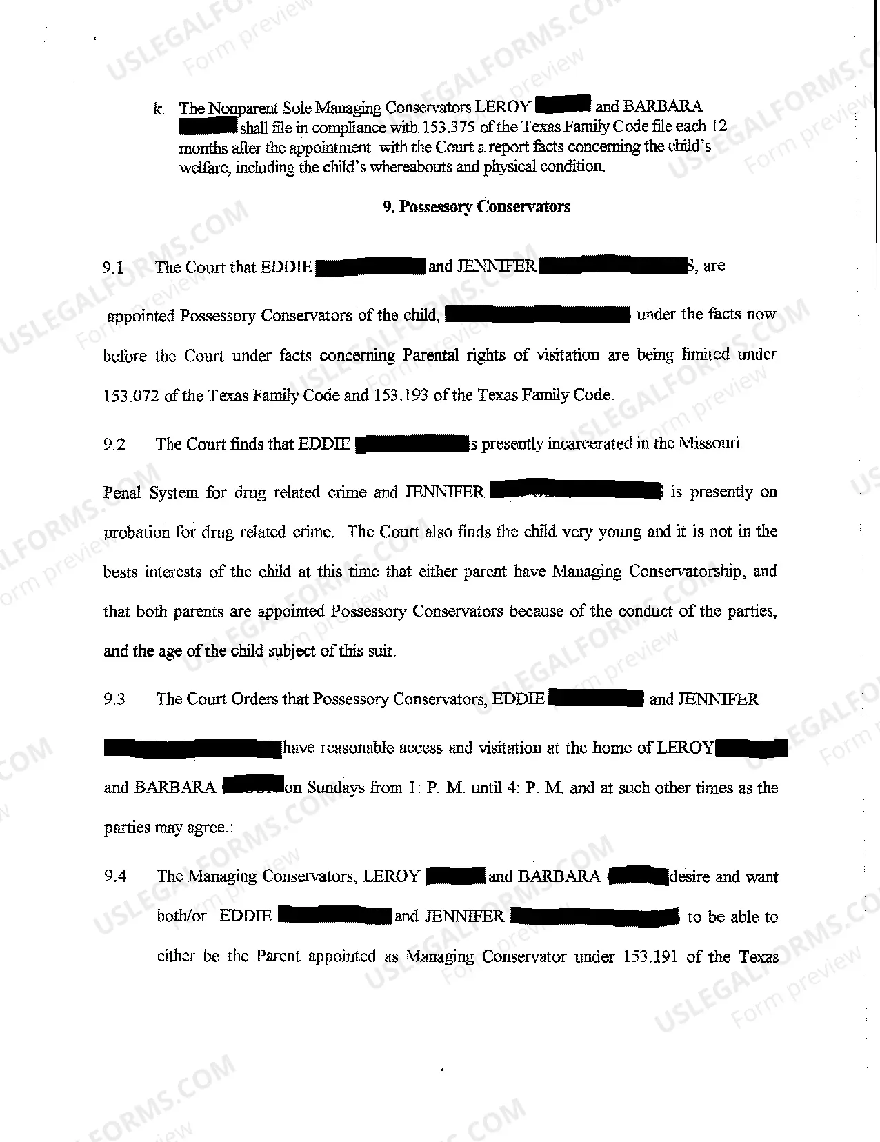 Preview Agreed Order to Appointment of Managing Conservator for Child