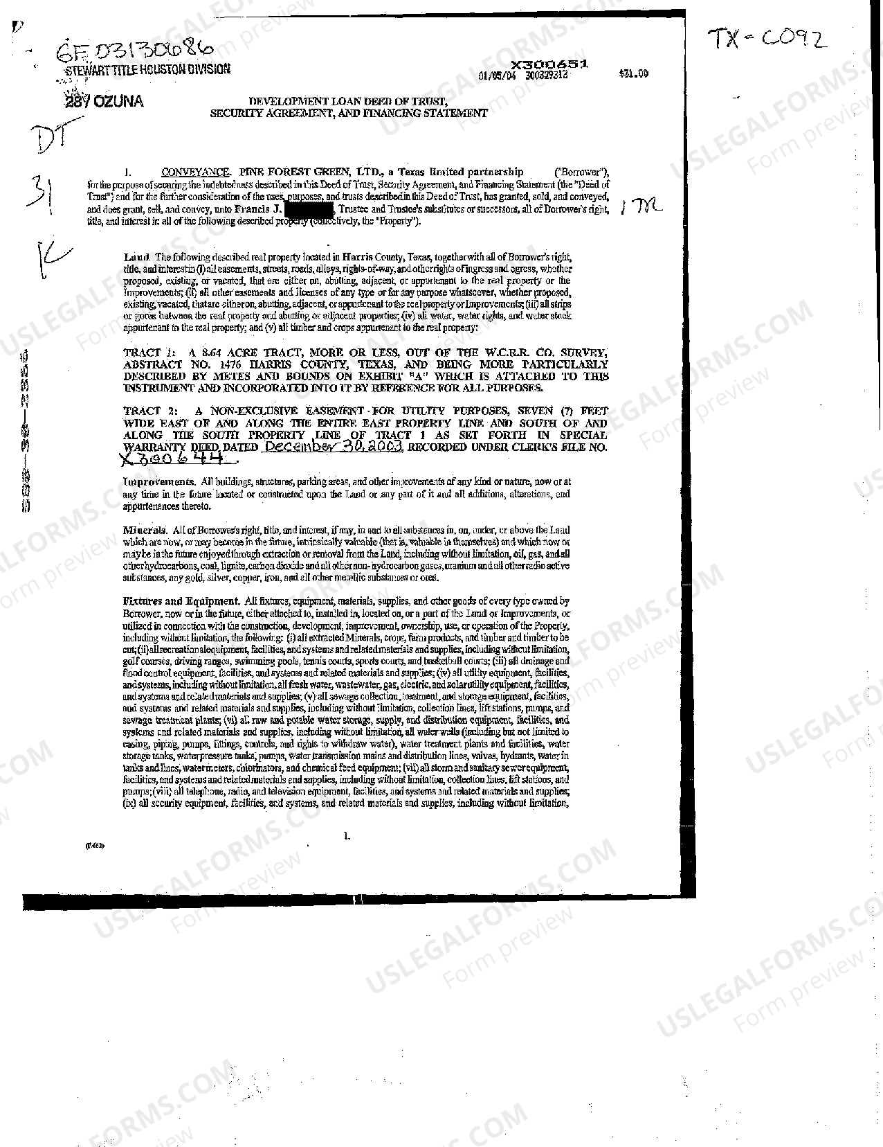 Waco Texas Development Loan Deed of Trust, Security Agreement and