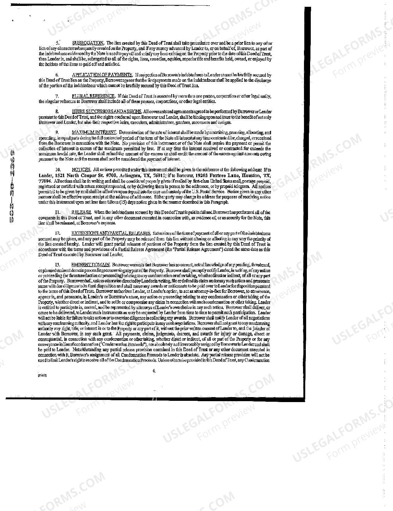 Waco Texas Development Loan Deed of Trust, Security Agreement and
