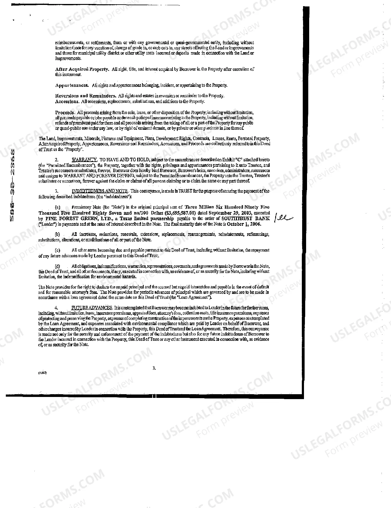 Preview Development Loan Deed of Trust, Security Agreement and Financing Statement