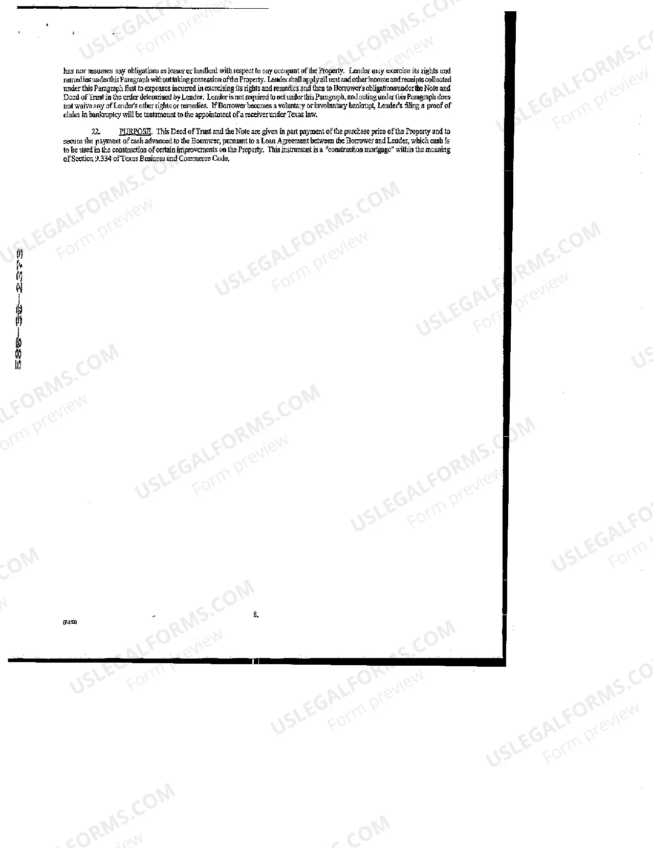 Preview Development Loan Deed of Trust, Security Agreement and Financing Statement