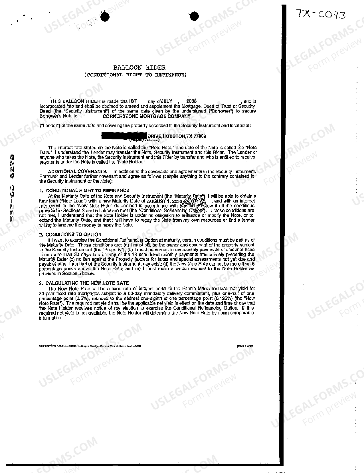 McAllen Texas Balloon Rider Mortgage Amendment US Legal Forms