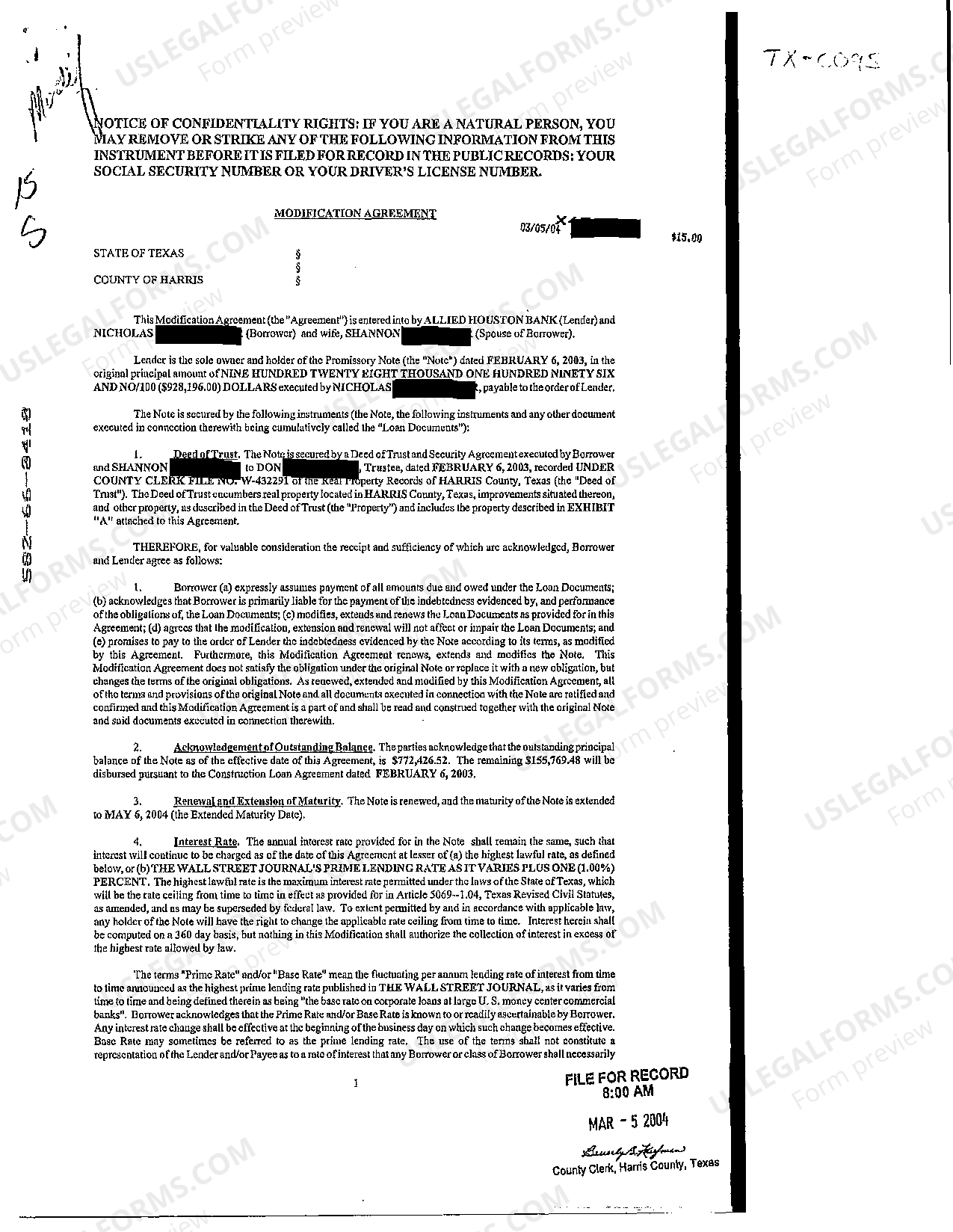 Texas Modification Agreement US Legal Forms