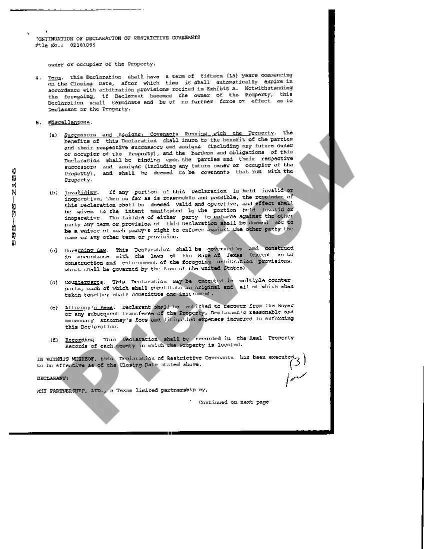 Get Declaration of Restrictive Covenants Preview Declaration of Restrictive Covenants