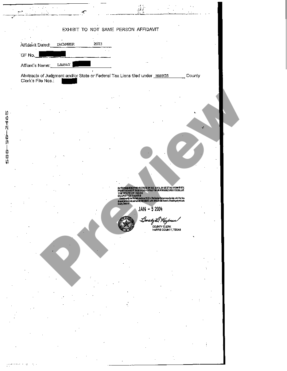 One In The Same Affidavit Form Texas US Legal Forms