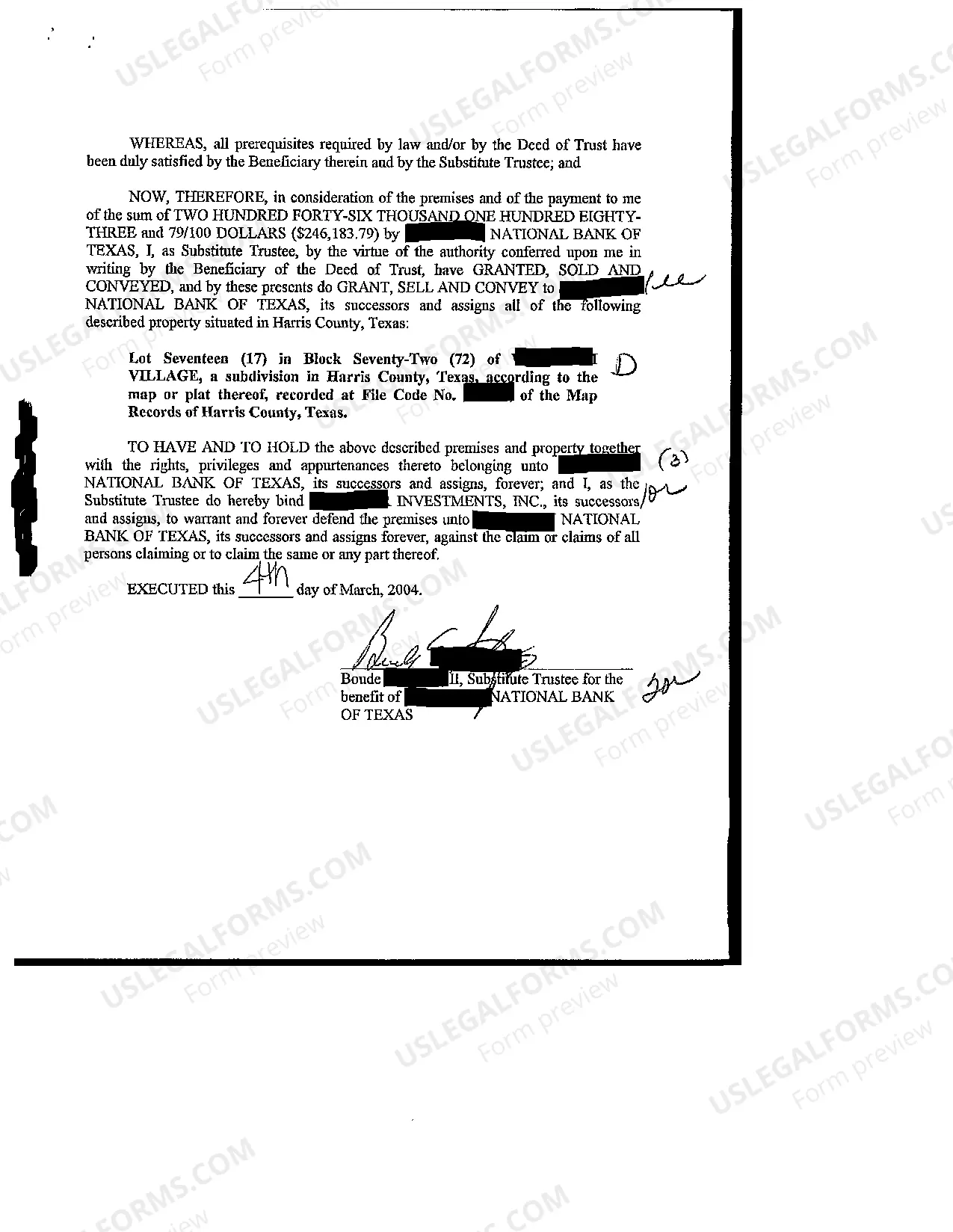 Preview Substitute Trustee's Deed