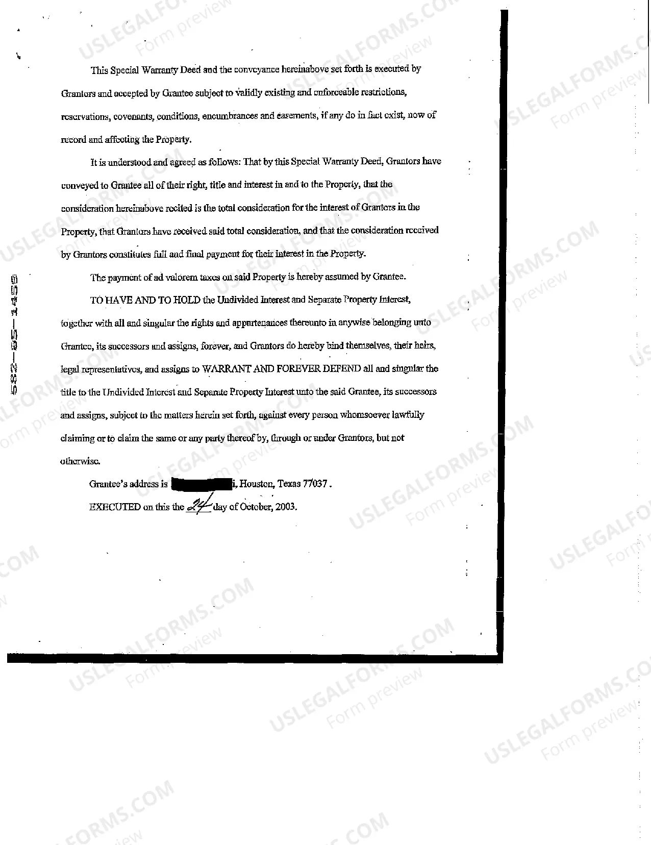 Preview Special Warranty Deed Individuals to Trust