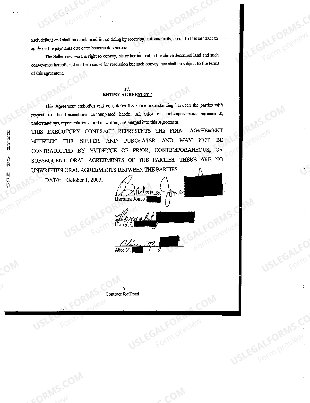 Preview Contract for Deed