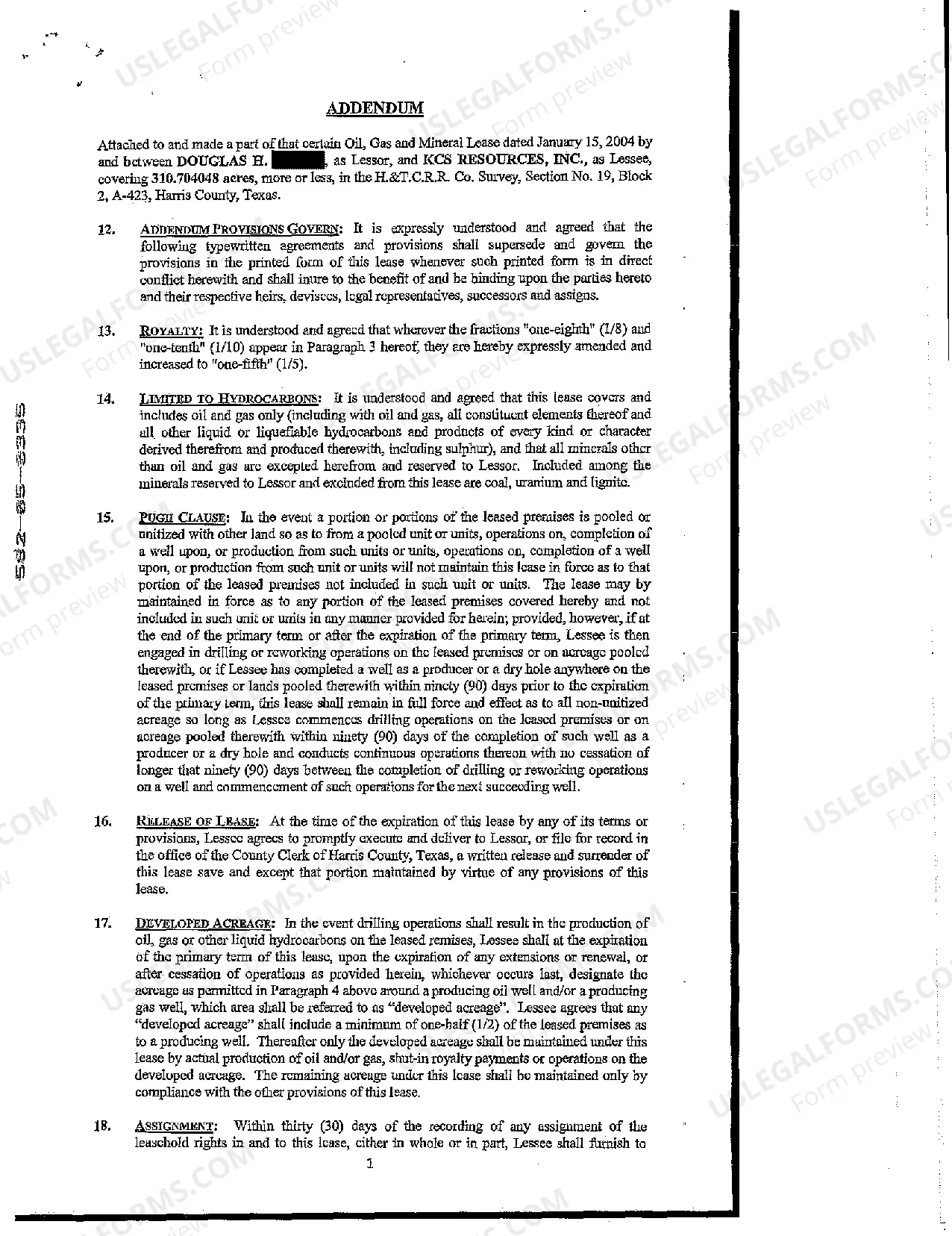 Preview Oil, Gas, and Mineral Lease