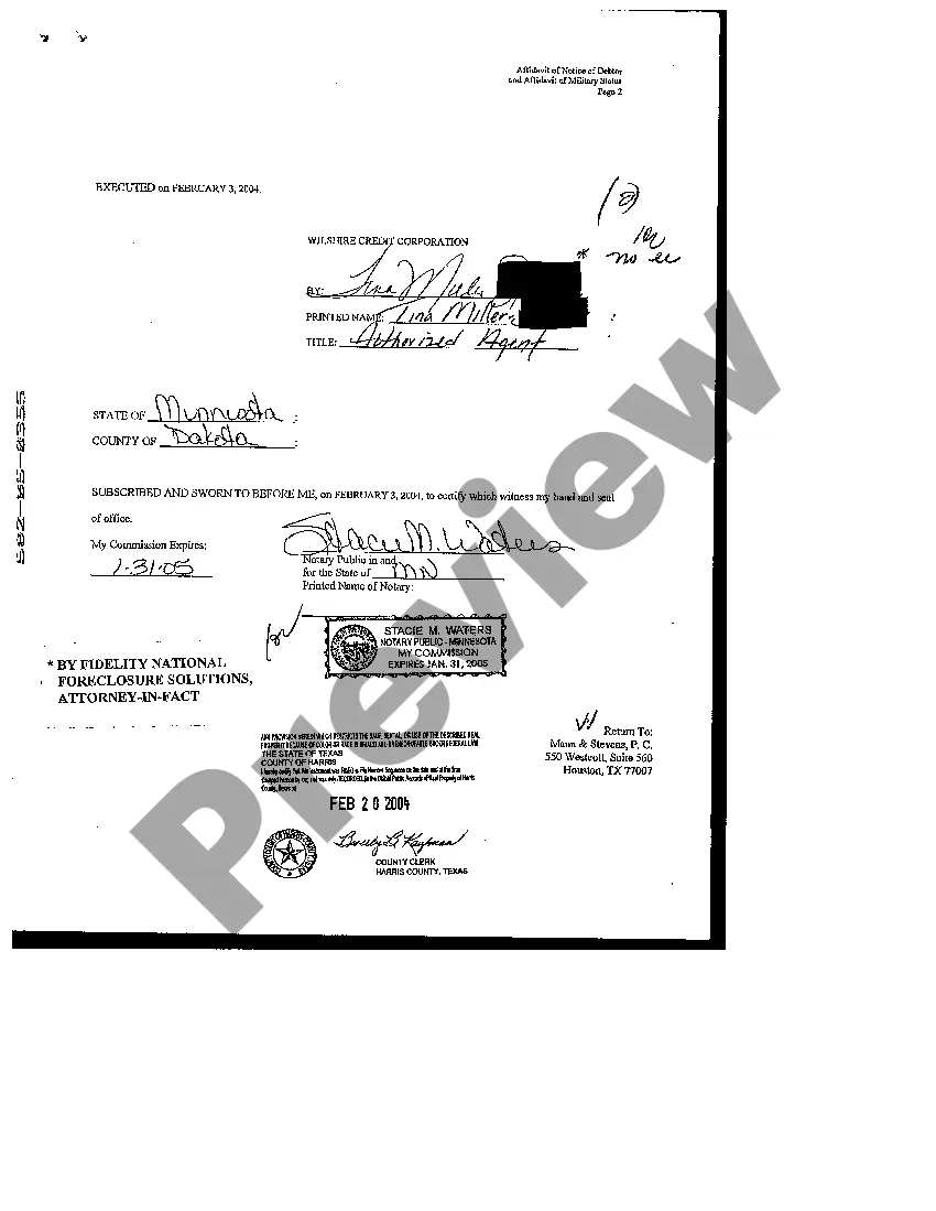 Preview Affidavit of Notice of Debtor and Affidavit of Military Status