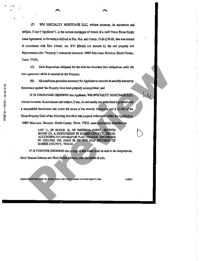 Get Order Granting Rule 736 Application for Foreclosure of Home Equity Lien Preview Order Granting Rule 736 Application for Foreclosure of Home Equity Lien