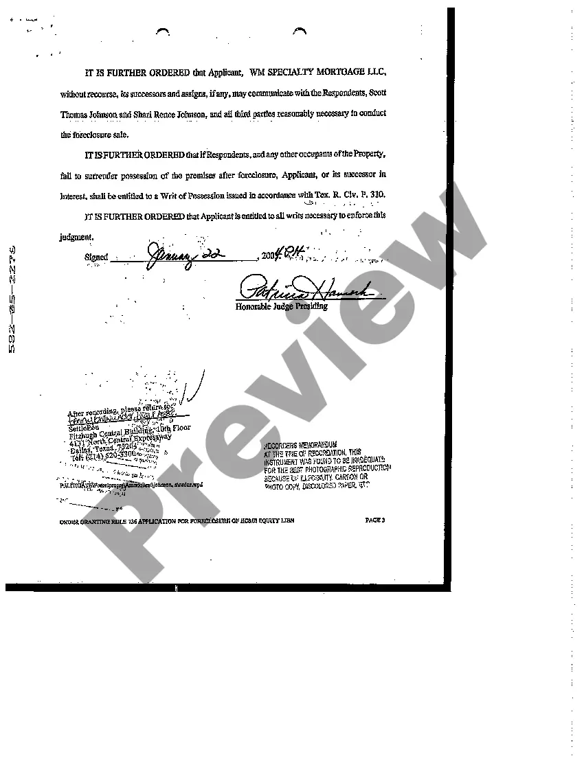 Get Order Granting Rule 736 Application for Foreclosure of Home Equity Lien Preview Order Granting Rule 736 Application for Foreclosure of Home Equity Lien