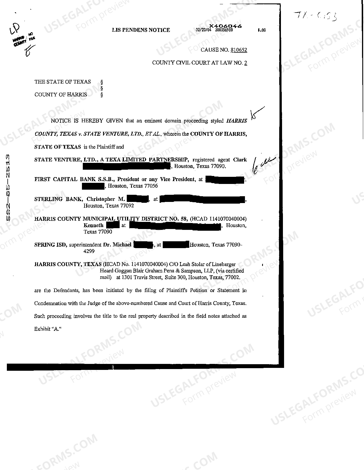 Texas Lis Pendens Lien Lis Pendens Texas US Legal Forms