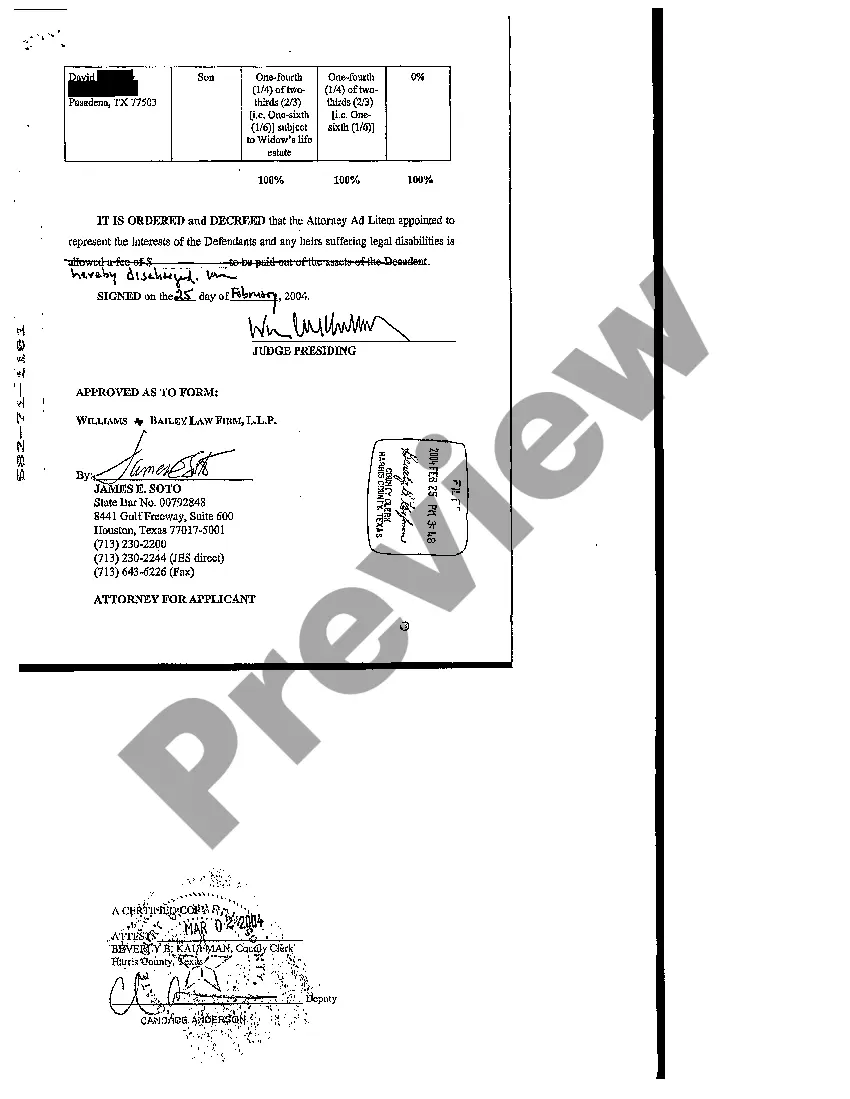 Preview Judgment Declaring Heirship or Descent