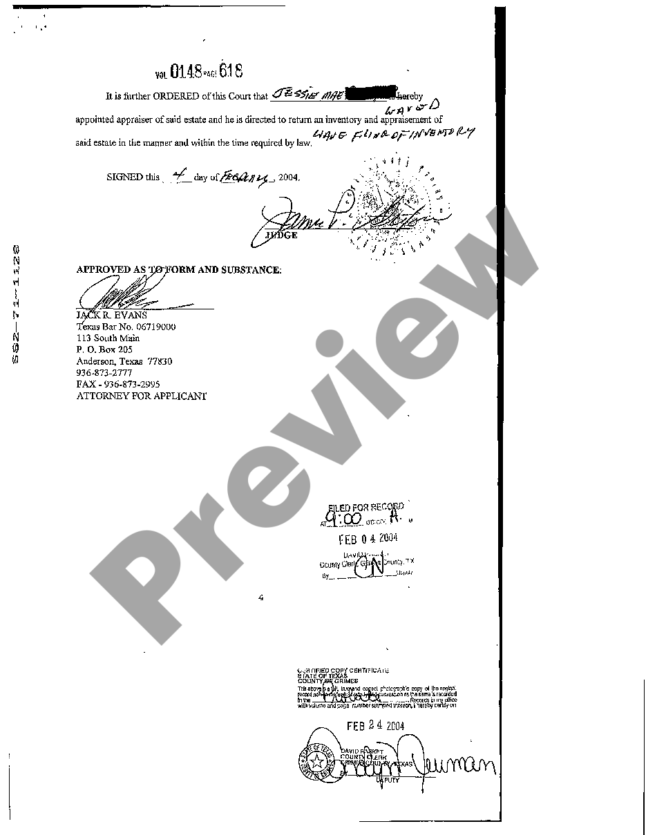 Texas Order For Probate Of Will Texas Probate Inventory Example Us Legal Forms 6231