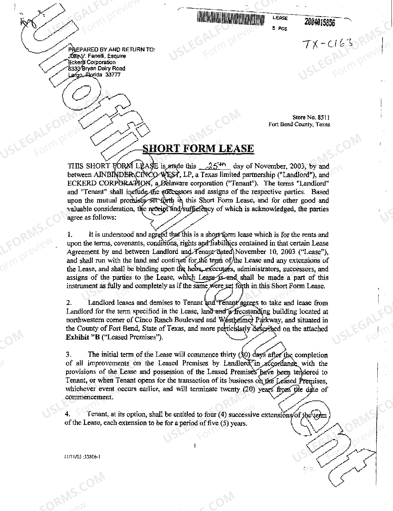 Texas Short Form Lease for Drug Store Short Form Lease US Legal Forms
