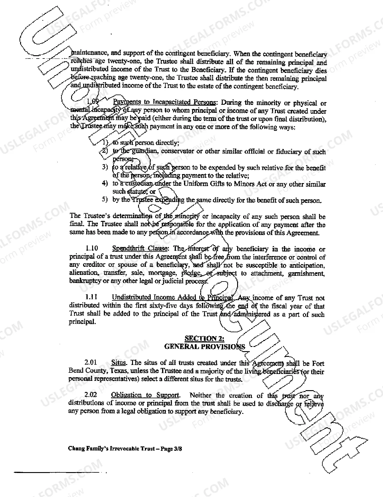 Preview Irrevocable trust Distribution of trust property