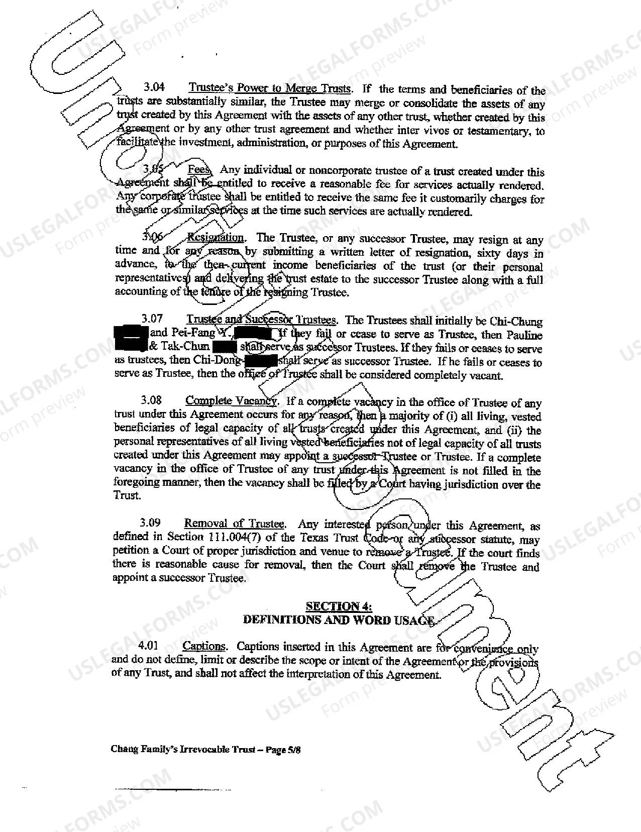 Preview Irrevocable trust Distribution of trust property