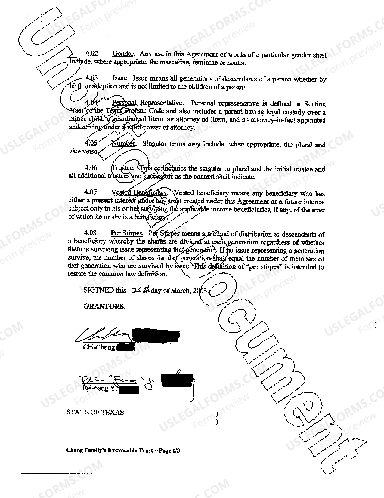 Preview Irrevocable trust Distribution of trust property