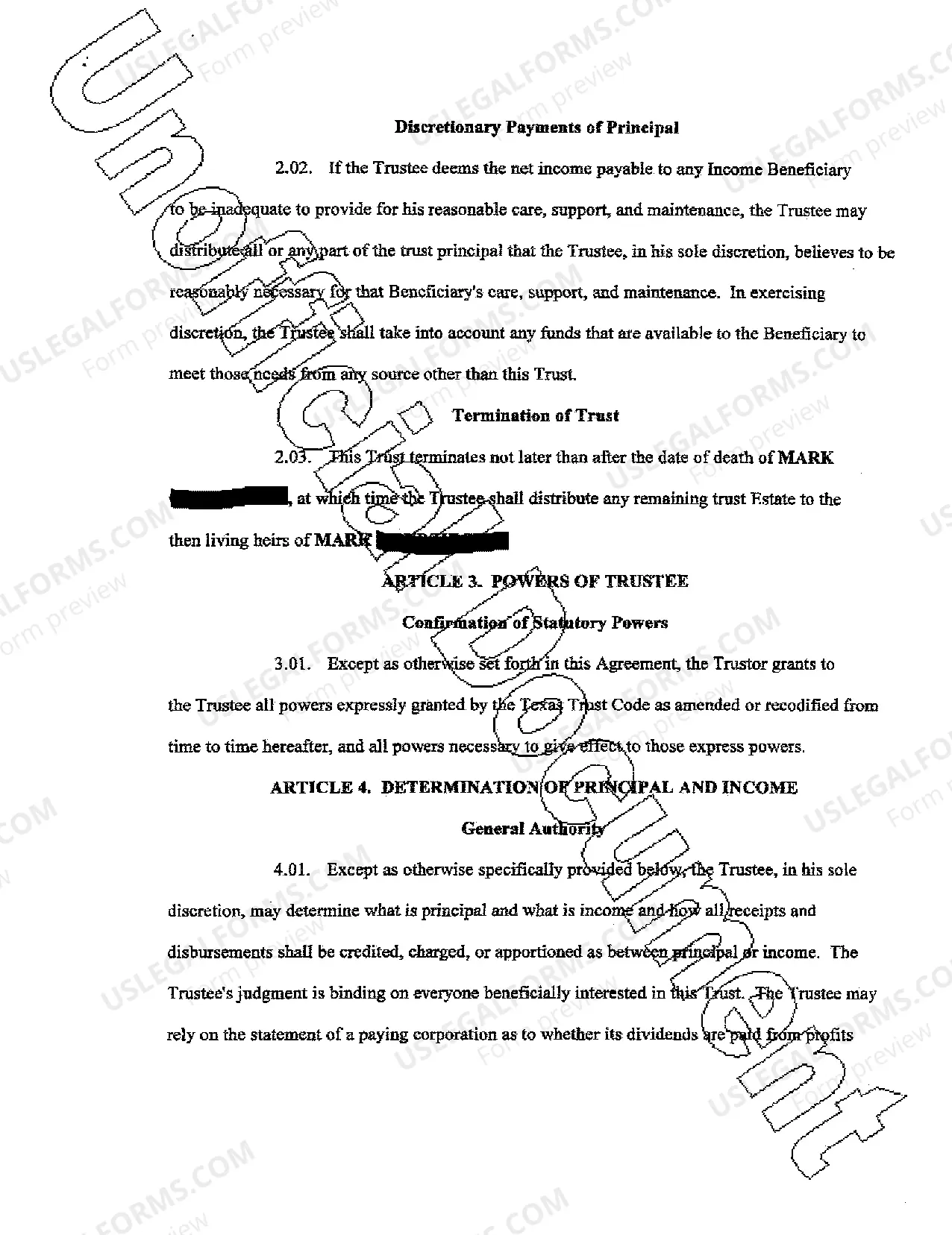 Preview Trust Estate Agreement by Individual Trustor