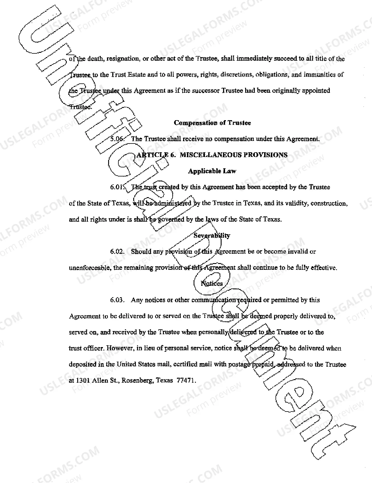 Preview Trust Estate Agreement by Individual Trustor