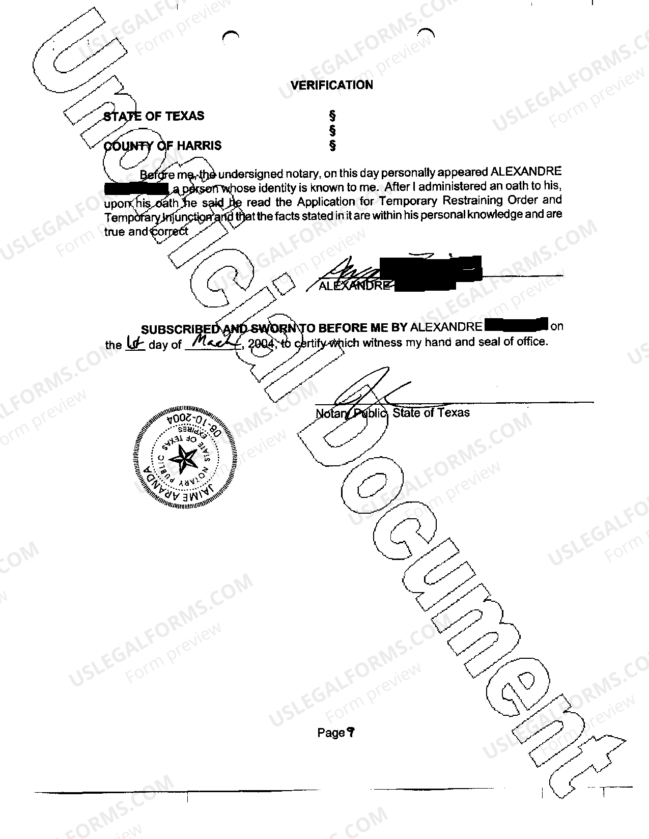 Fort Worth Texas Application For Temporary Restraining Order And