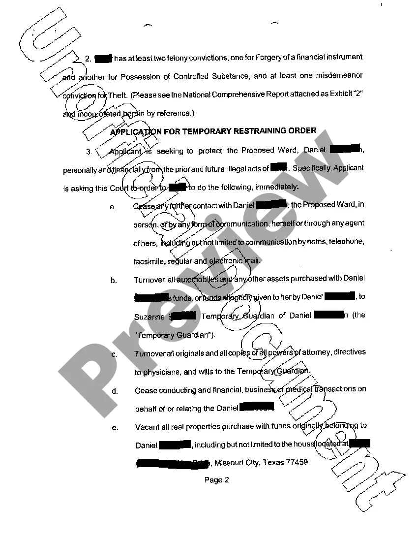 Get A01 Application for Temporary Restraining Order and Temporary Injunction Preview A01 Application for Temporary Restraining Order and Temporary Injunction