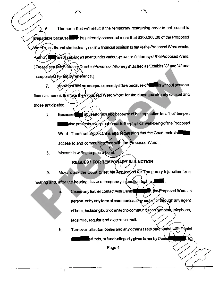 Get A01 Application for Temporary Restraining Order and Temporary Injunction Preview A01 Application for Temporary Restraining Order and Temporary Injunction