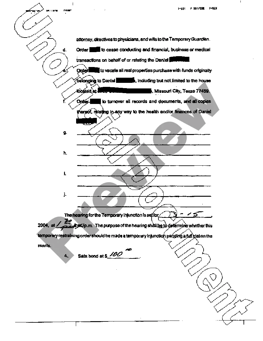 Get Temporary Restraining Order and Order Setting Preview Temporary Restraining Order and Order Setting