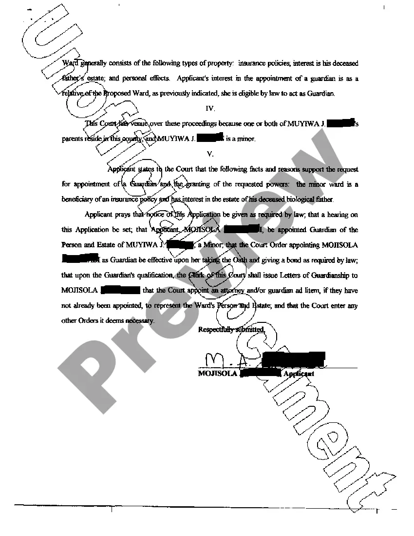 Get Application for Appointment of Permanent Guardian of the Person and Estate Preview Application for Appointment of Permanent Guardian of the Person and Estate