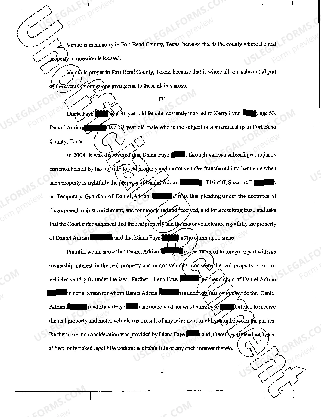 Preview Plaintiff's Original Petition for Disgorgement, Money and Resulting Trust