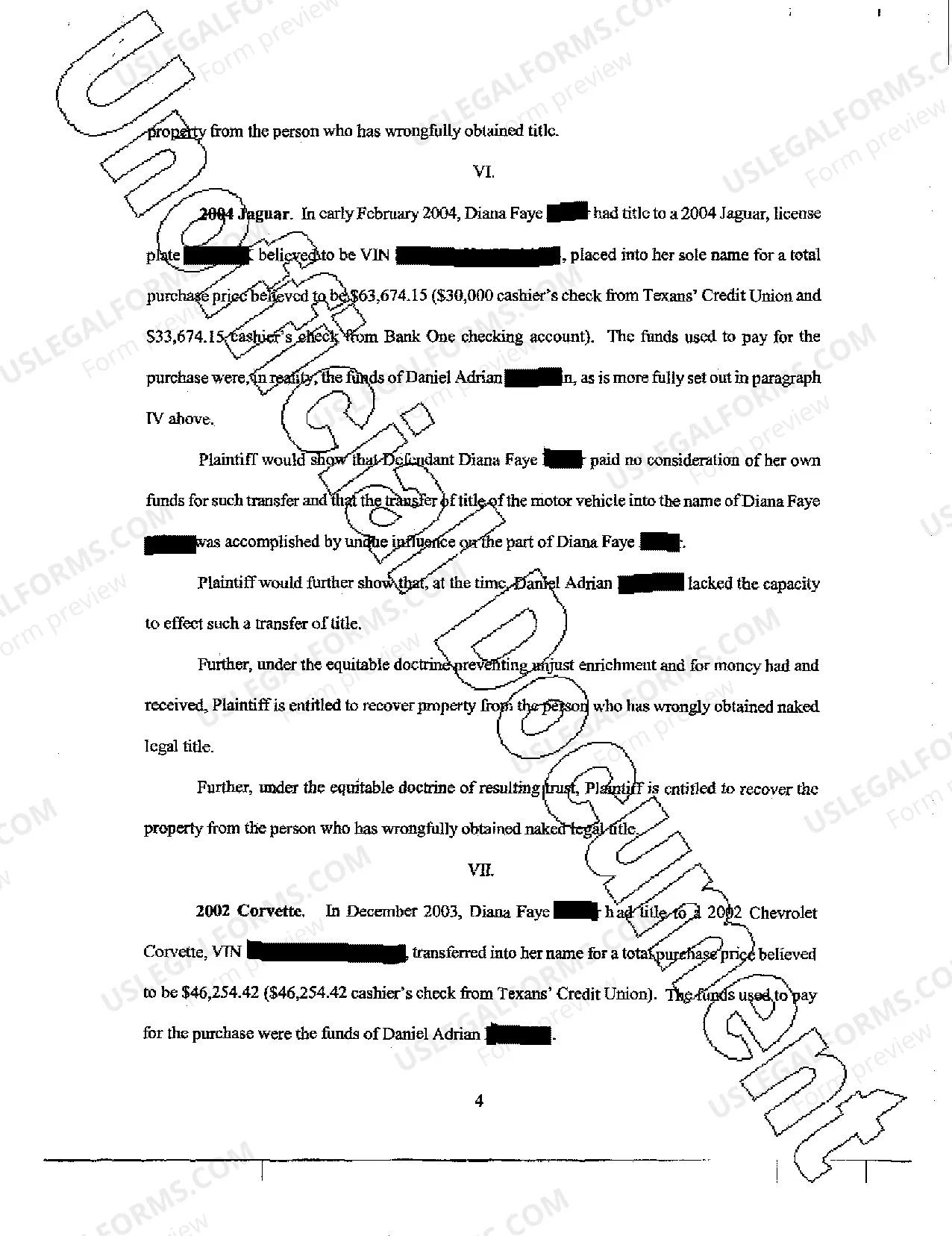 Preview Plaintiff's Original Petition for Disgorgement, Money and Resulting Trust