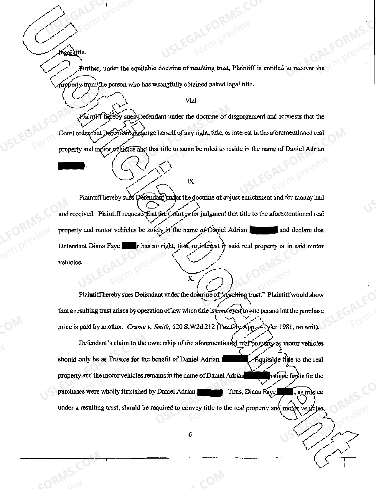 Preview Plaintiff's Original Petition for Disgorgement, Money and Resulting Trust