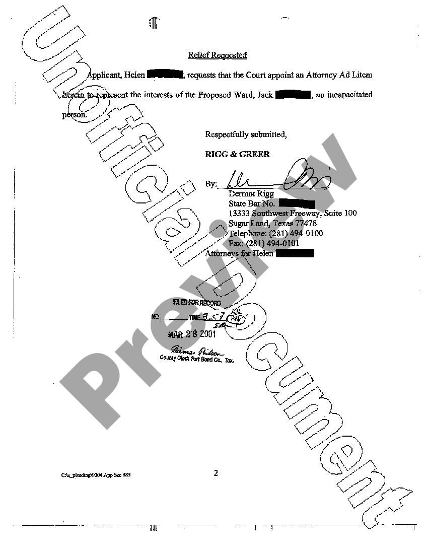 Amarillo Texas Motion to Appoint Attorney Ad Litem for Adult