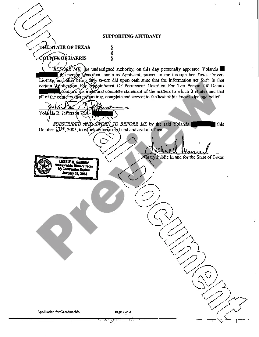 Preview Application for Appointment of Permanent Guardian for Incapacitated Adult