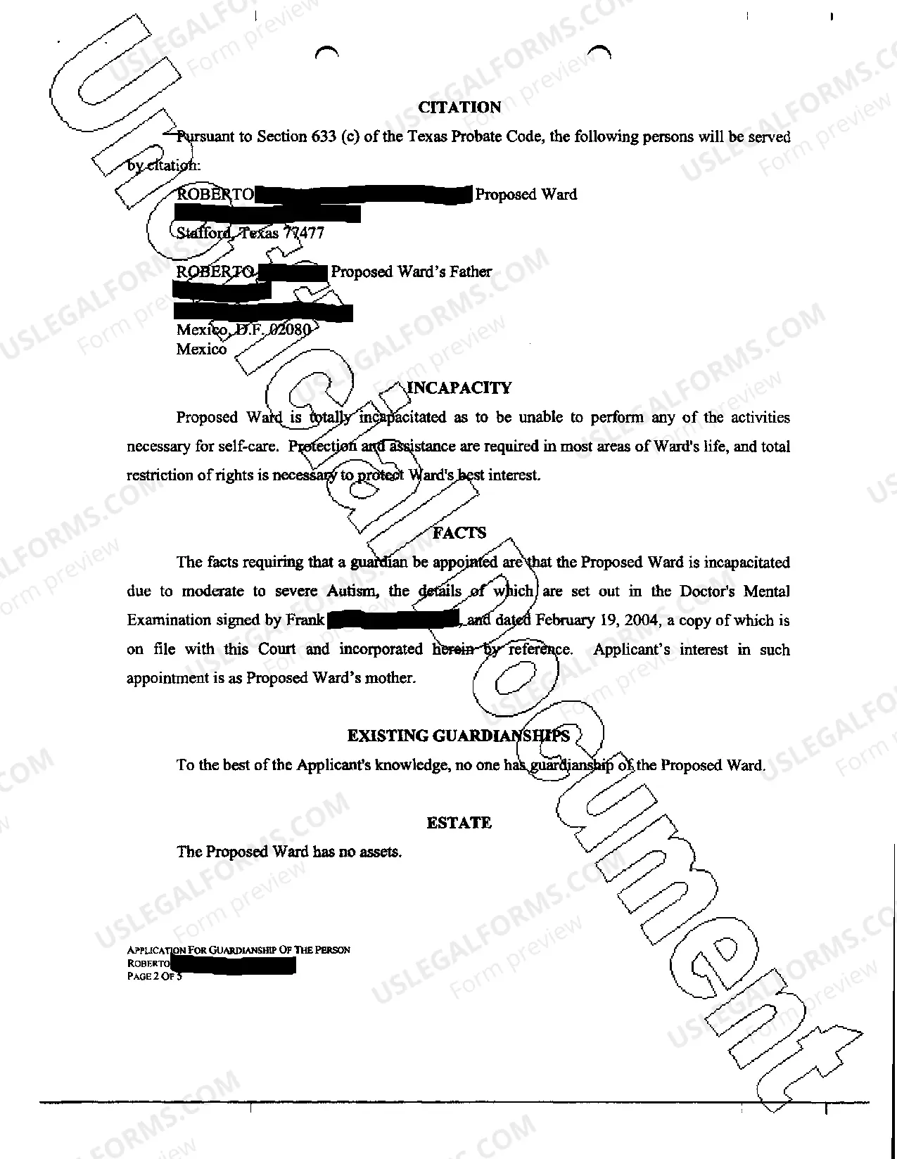 Preview Application for Guardianship of the Person