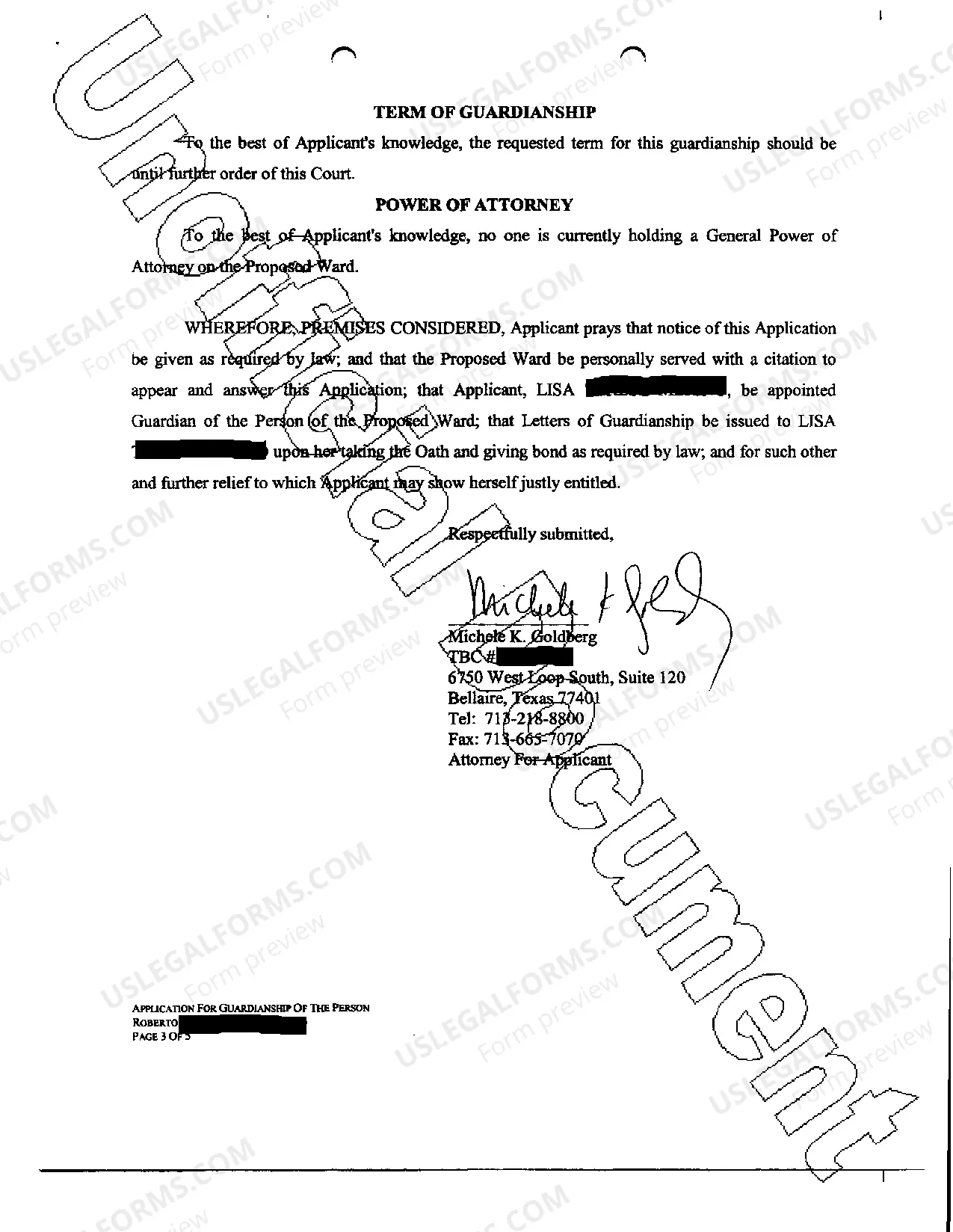 Preview Application for Guardianship of the Person