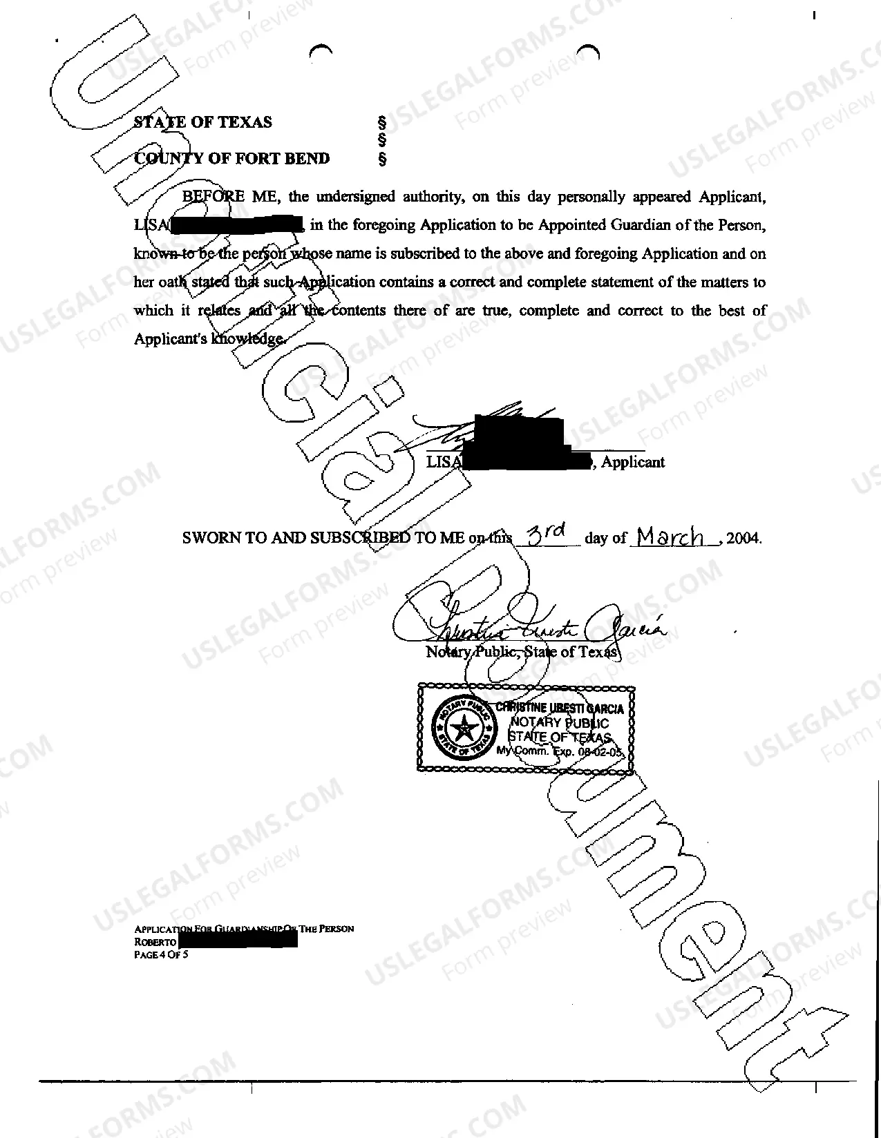 Preview Application for Guardianship of the Person
