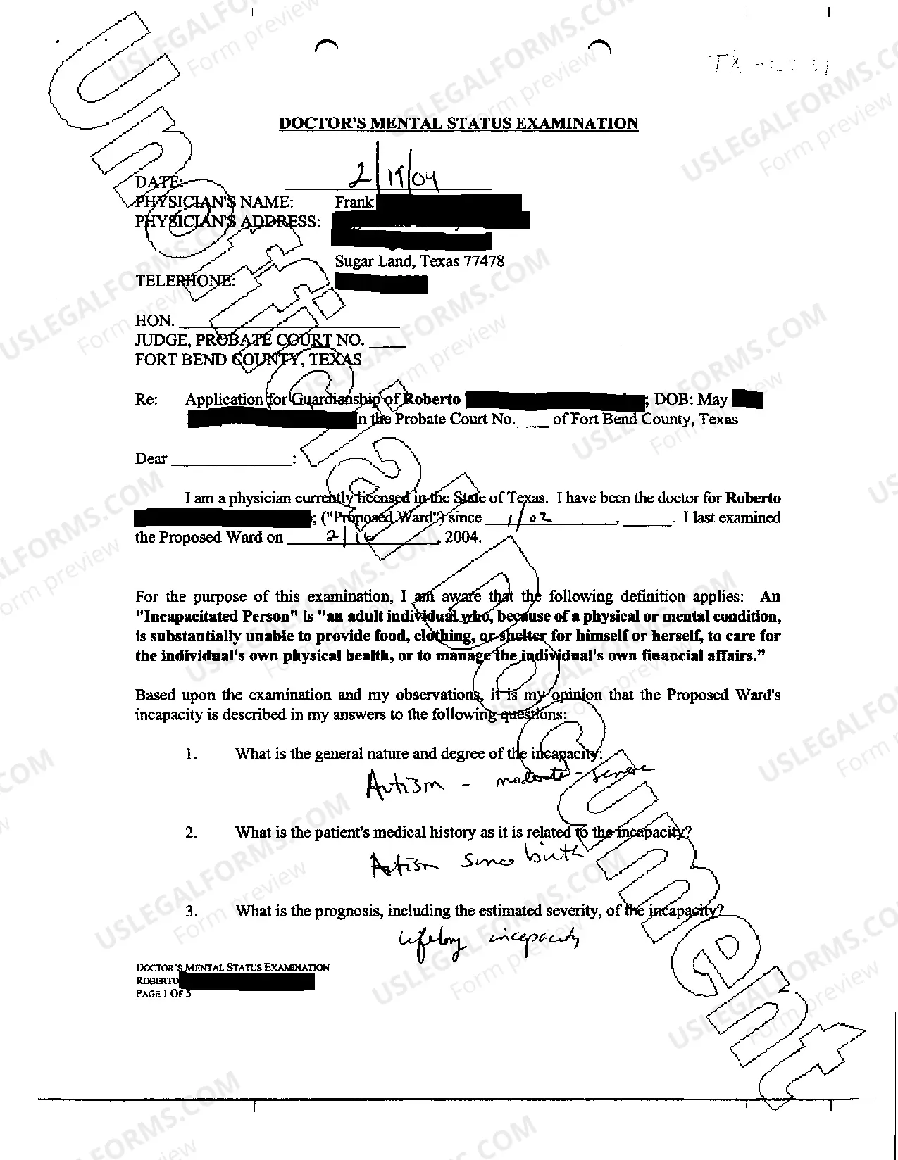 Preview Application for Guardianship of the Person