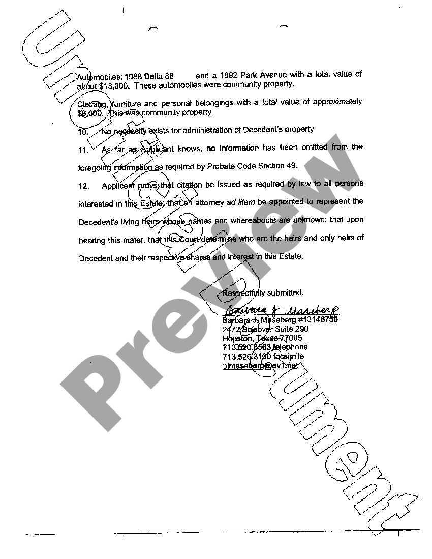 Dallas Texas Application to Determine Heirship or Descent US Legal Forms