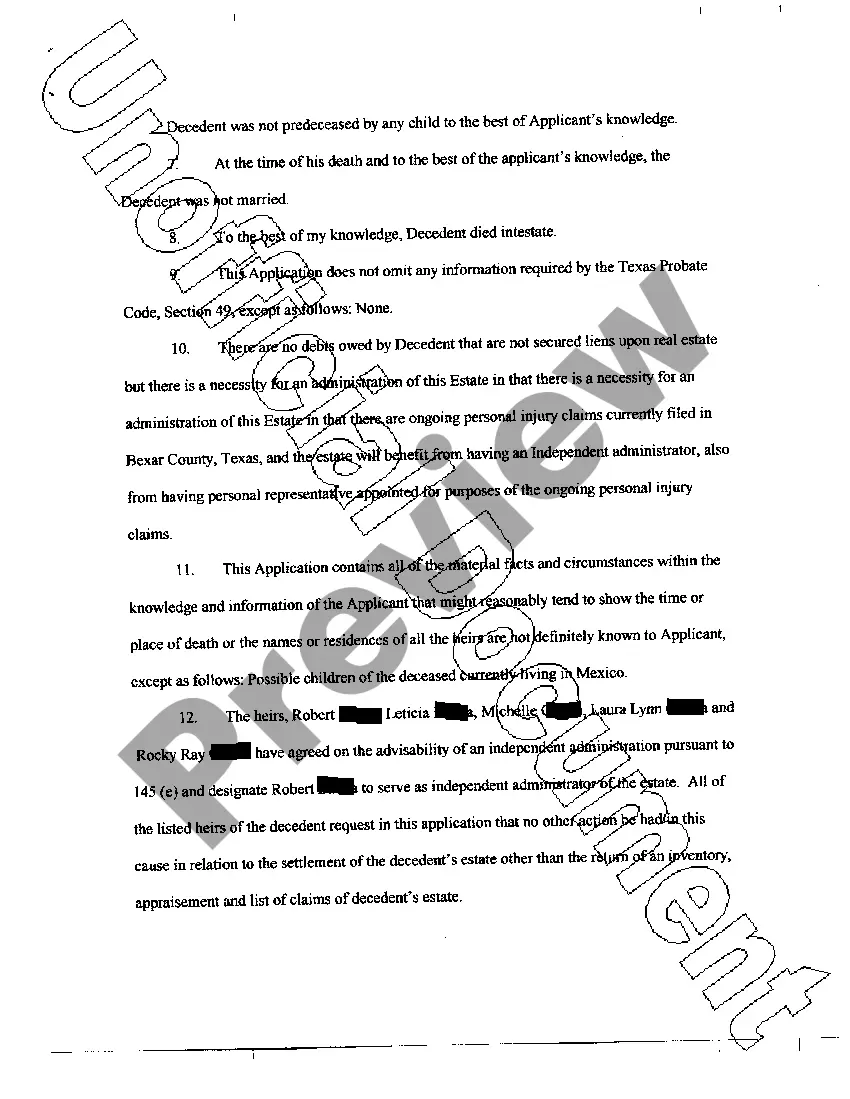 Get Application to Determine Heirship with Request for Appointment of Independent Administrator Preview Application to Determine Heirship with Request for Appointment of Independent Administrator