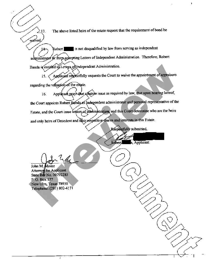 Get Application to Determine Heirship with Request for Appointment of Independent Administrator Preview Application to Determine Heirship with Request for Appointment of Independent Administrator