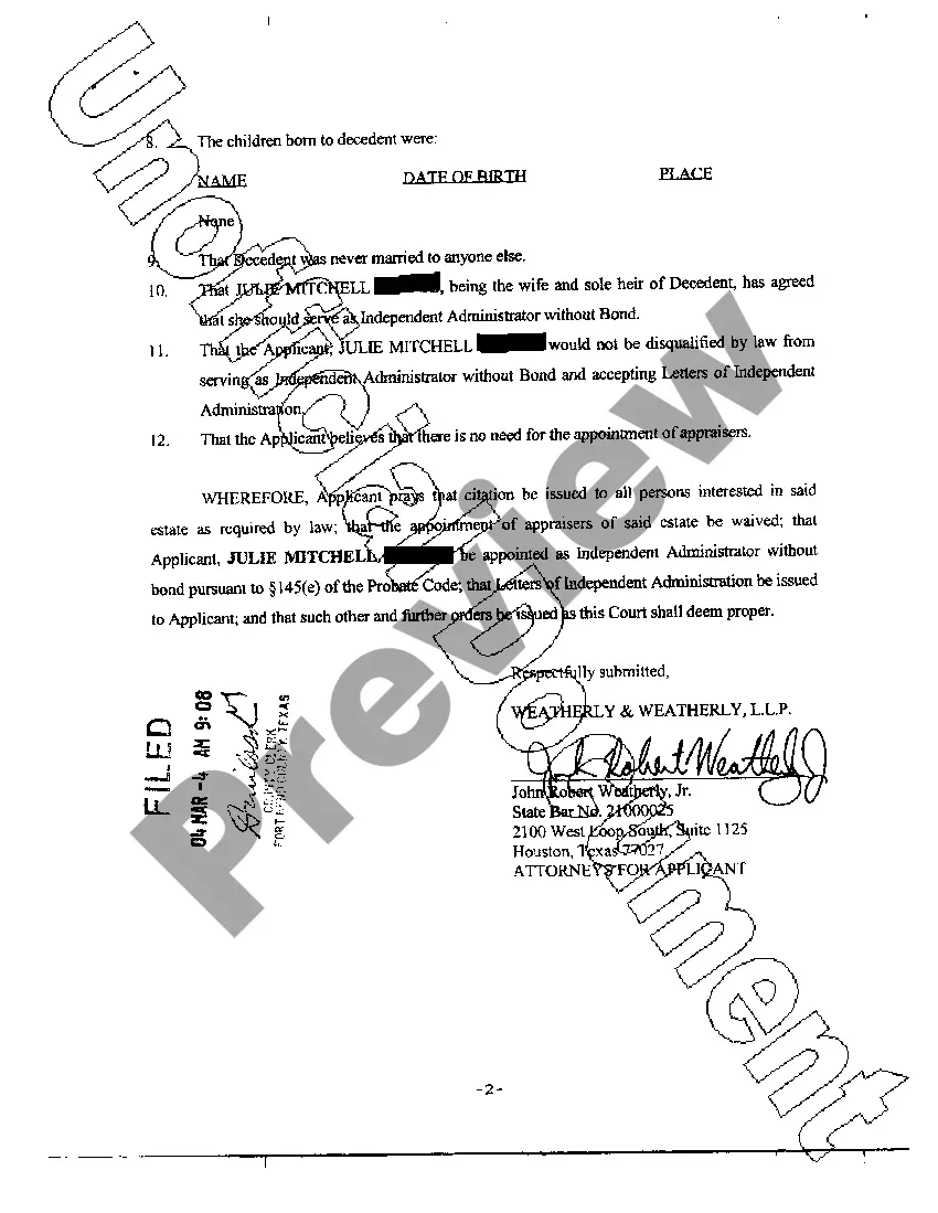 Preview Application for letters of Administration