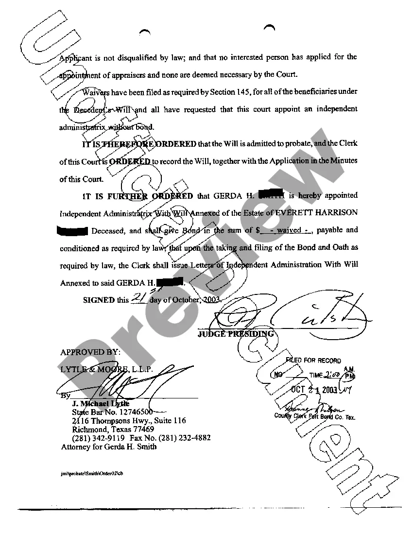 Preview A05 Order Admitting Holographic to Will Probate