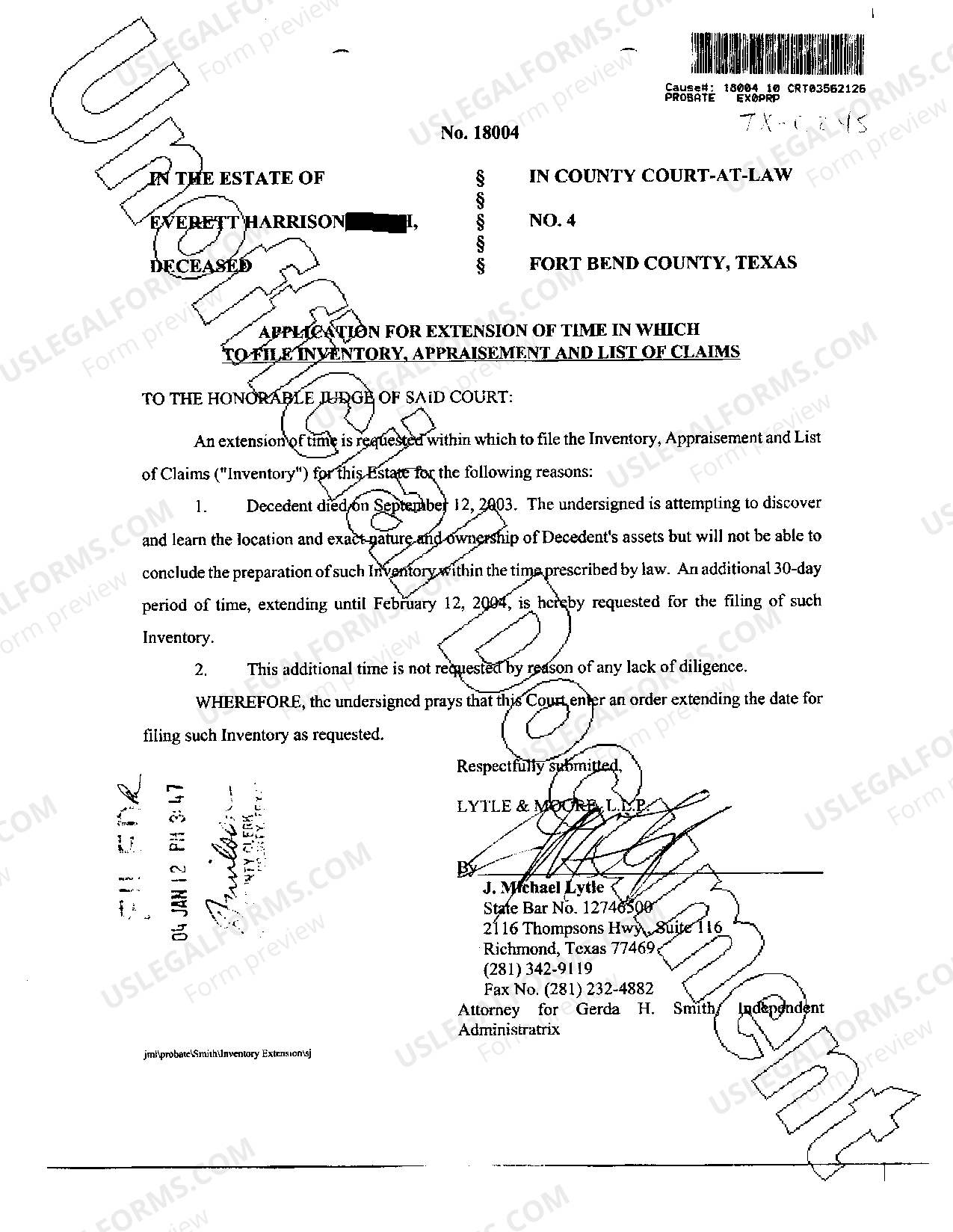 Texas Application for Extension of Time US Legal Forms