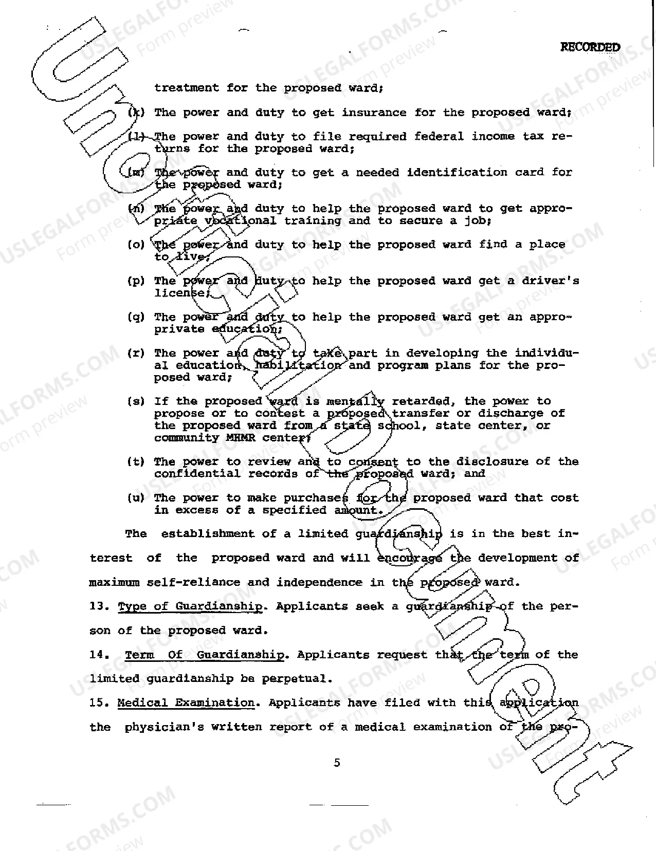 Preview Application for Appointment of A Limited Guardian