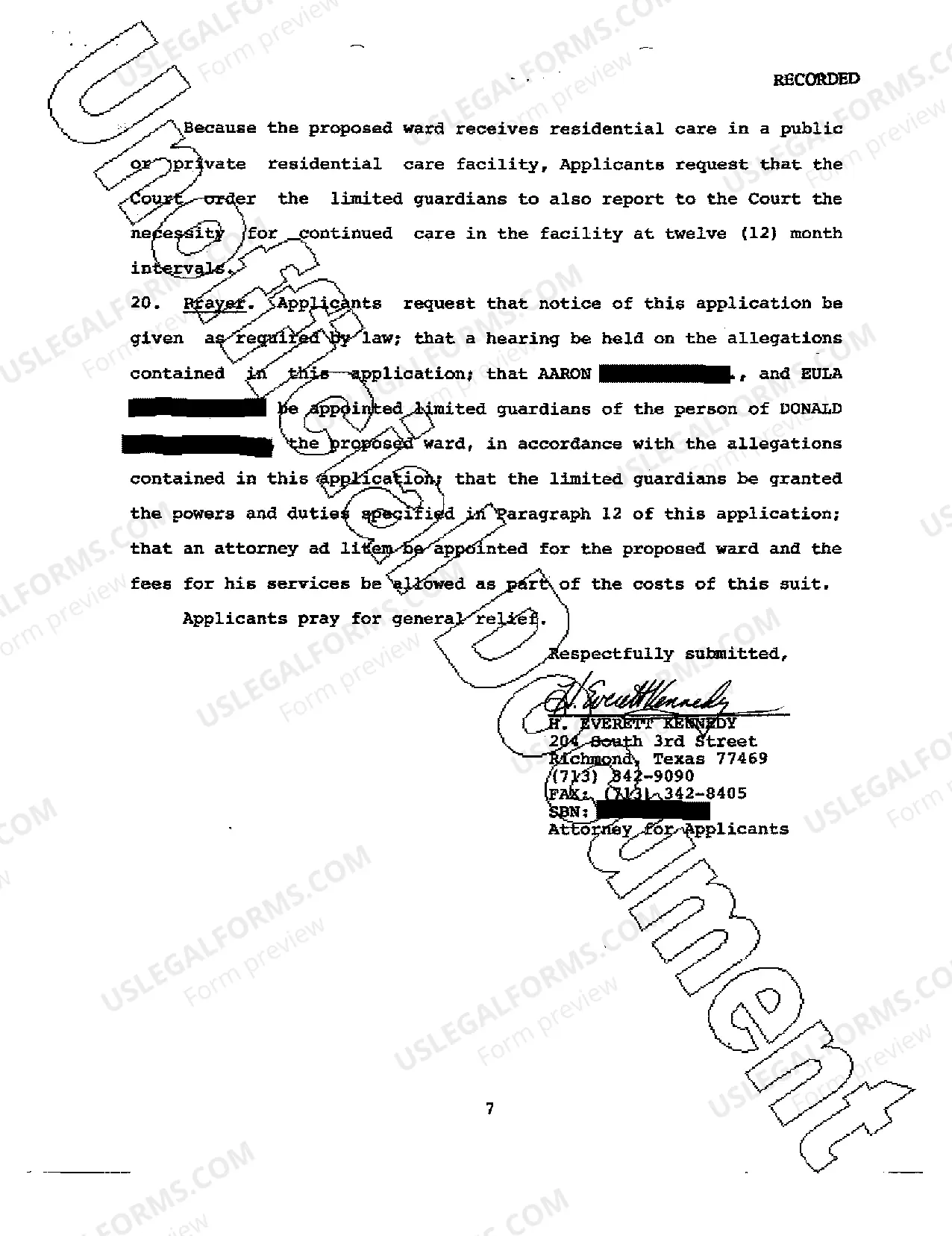 Preview Application for Appointment of A Limited Guardian