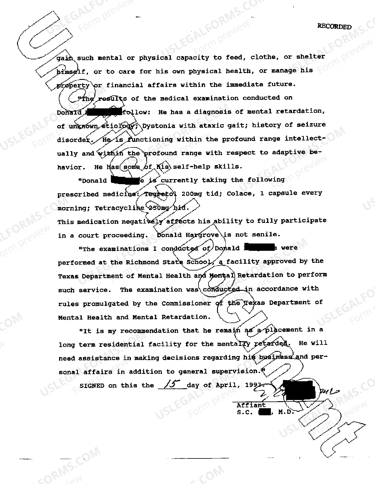 Preview Affidavit of Physician