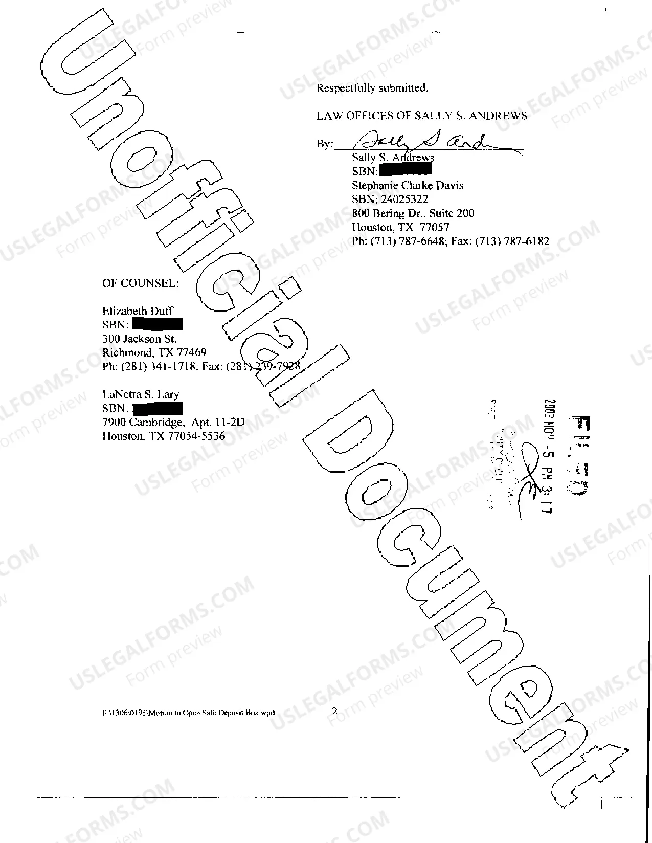 Preview Motion to Open Safe Deposit Box and Examine Papers