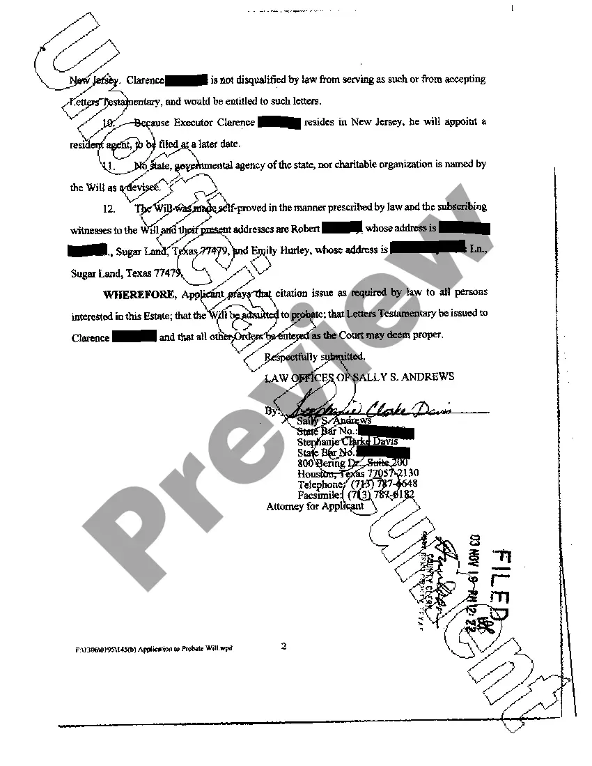 Preview Application for Probate of Will and Letters Testamentary